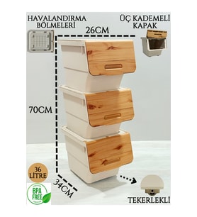 3'lü Bambu Desenli Çok Amaçlı Sepet ve Saklama Seti, 36 Lt