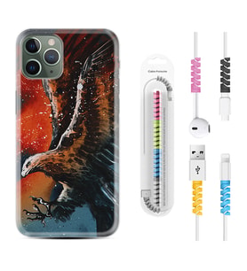 Apple iPhone 11 12 13 14 Pro Max Kılıf Kablo Koruma Spiral Silikon Kartal Uçarken 1718