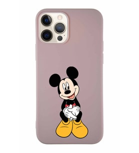 Apple iPhone 12 Pro Soft Premier Kapak Mickey Mouse-A Tasarımlı Silikon Kılıf - Pudra (Şeffaf)