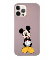 Apple iPhone 12 Pro Soft Premier Kapak Mickey Mouse-A Tasarımlı Silikon Kılıf - Pudra (Şeffaf)