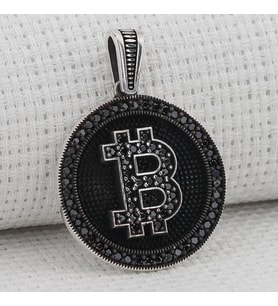 Bitcoın  925 Ayar Gümüş Erkek Kolye Ucu