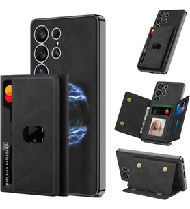 Lexroo Samsung Galaxy S25 Ultra ile Uyumlu Kılıfı Kartlıklı Stand Olabilen M-Safe Şarj Özellikli