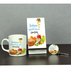 Beslenme ve Diyetetik Uzmanına Hediye Üçlü Set (Kupa + Telefon Standı + Anahtarlık)