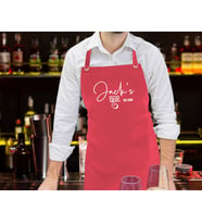 BK Gift Kişiye Özel İsimli Tarihli Bar Tasarımlı Profesyonel Kırmızı Mutfak Önlüğü, Aşçı Önlüğü, Şef Önlüğü, Arkadaşa Hediye-4