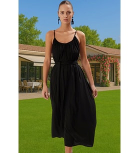 Şık V Yaka Maxi Plaj Elbisesi Bel Detayı Ile Viskoz Polyester Karışım Trend Tasarım