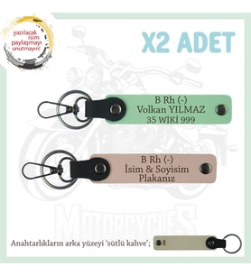 Motor Severlere Özel İsim Plaka, B- Kan Grubu Yazılı Özel Tasarım x2 Anahtarlık, Yavruağzı-Yeşil-SK (Çok Renkli)