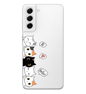 Samsung Galaxy S22 Uyumlu Kedi Karakterler Tasarımlı Şeffaf Telefon Kılıfı