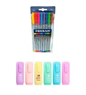 Triball 8'li Tükenmez Kalem + I Love Dıy Mini Pastel Fosforlu 6'lı Set