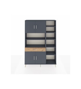 Arges Dolap 10 Raflı Tek Çekmeceli 4 Kapaklı 132x30x195 Antrasit-Antrasit/Çam