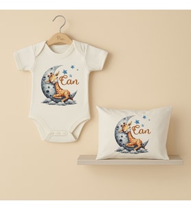 Pia Baby Premium %100 Pamuk İsme Özel Organik Baskılı Çıtçıtlı Bebek Body Ve Yastık Kılıfı 5032-19 (Ekru)