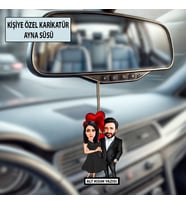 Kişiye Özel 2 Kişilik Balonlu Sevgili Evli Karikatürlü 10 cm MDF Araç Dikiz Aynası Süsü - Sevgiliye ve Eşe Hediye Çiftlere Özel Hediye