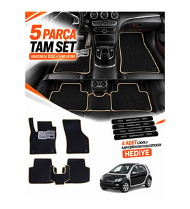 SMART FORFOUR (2004-2006) Uyumlu EVA Oto Paspas Metal Topukluklu Havuzlu 5 Parça Siyah-Bej