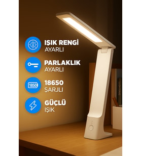 Şarjlı 26 LED Masa Lambası, Renk Ayarlı, Dokunmatik, Kademeli Işıklandırma (Krem)