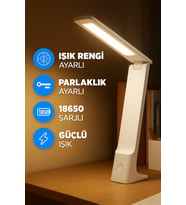 Şarjlı 26 LED Masa Lambası, Renk Ayarlı, Dokunmatik, Kademeli Işıklandırma (Krem)
