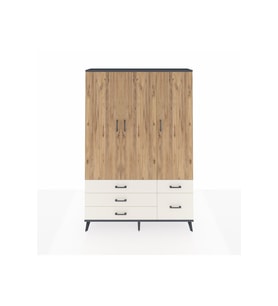 Arges Dolap 5 Raflı 5 Çekmeceli Tek Askılı 132x30x195 Antrasit-Çam/Aytaşı