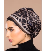 Leopar Desen Pavia Seri Şal Eşarp Askısı ile Birlikte 90X200 cm Siyah Vizon-90X2