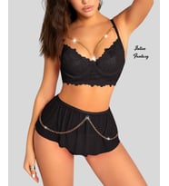 Intive Fantasy Dantel Siyah Zincir Detaylı Bralet Mini Etek Takım (Premium)