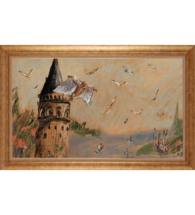 EV İŞYERİ OFİS İÇİN ALTIN ÇERÇEVELİ PASPARTULU TABLO S434