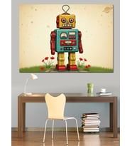 Gülümseyen Modern Robot İllüstrasyonu Dekoratif Kanvas - Mdf Ahşap Tablo