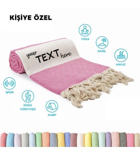 Kişiye Özel Elmas Desenli Nakışlı Peştemal – İsim Yazılı Oversize Türk Plaj Havlusu – Banyo Havlusu