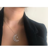 Rodium Kaplama Ay Yıldız Gümüş Kolye (Karışık)