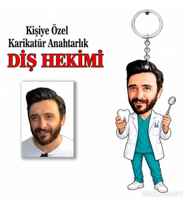 Kişiye Özel Kişiye Diş Hekimi Anahtarlık Karikatürlü 8 cm MDF Anahtarlık - Diş Hekimine Hediye Diş Doktoru Hediyesi