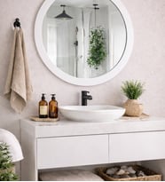Ahşap Yuvarlak Ayna 50 CM - Antre Hol Banyo Mutfak Salon Wc Aynası - Doğal Ahşap Çerçeveli (Beyaz)