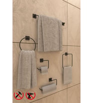 Yapışkanlı Banyo Aksesuar Seti Havluluk T.Kağıtlık ve Peçetelik Kare Siyah 5 li Set