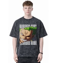Tasarım Roronoa Zoro One Piece Anime Baskılı Unisex Oversize Eskitme Yıkamalı Tişört