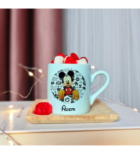 Mickey Mouse Tasarımlı Kişiye Özel Yeşil Türk Kahvesi Fincanı