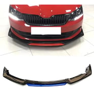 Skoda Fabia Mavi Renkli Şeritli Dilli Ön Lip 4 Prç Parlak Siyah ABS