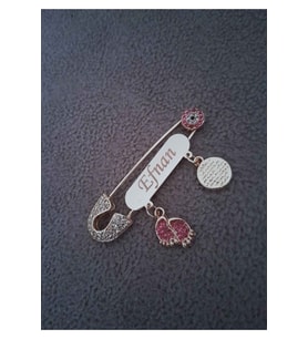 14 Ayar Isimli Pembe Zirkon Taşlı Bebek Yaka Iğnesi 5 Cm - 0114