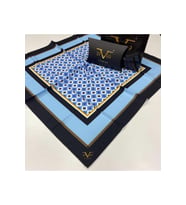 Geometrik Desen Black Seri Twill Eşarp Eşarp Askısı ile Birlikte 90x90 cm Mavi-9