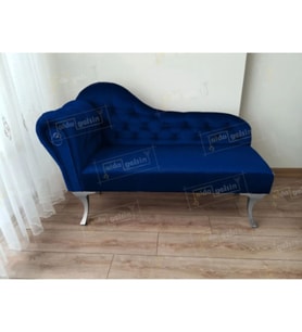 Dekoratif Bihter Koltuk Josefin Puf 130 cm Gümüş Ayak (Lacivert)