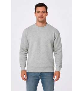 Erkek Üç İplik Düz Bisiklet Yaka SweatShirt - Gri