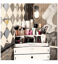 Design OTTO Bella Large 2 Katlı 2 Çekmeceli Ahşap Makyaj Takı Banyo Kozmetik Düzenleyici Organizer Ceviz (Beyaz)