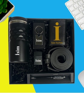 Kişiye Özel Lüx Kutu Termos Bardak Mekanizmalı Cüzdan Kemer Zippo Cakmak Metal Anahtarlık Touch pen Kalem Erkek Hediye Set