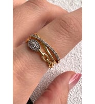 V.I.P Çift Renk Elegant Link Tasarım Zirkon Taşlı Ayarlanabilir Çelik Yüzük