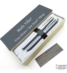 Scrikss İsme Özel Kalem Seti - Gri Krom Roller Kalem + Touch Tükenmez Set (Karışık)