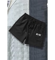Tasarım Baskılı Pamuk Unisex Penye Short (Siyah)