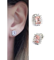 Sky Diamond Pink Morganit Taşlı 925 ayar Gümüş Lüks Tek Taş Küpe