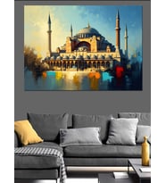 Işıklar İçinde Görkemli İstanbul Camii Dekoratif Kanvas - Mdf Ahşap Tablo