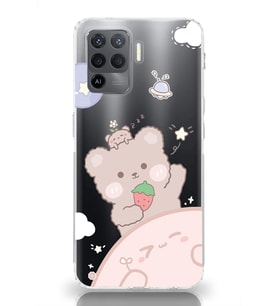 Oppo Reno 5 Lite Uyumlu Tatlı Ayıcık Desenli Şeffaf Telefon Kılıfı
