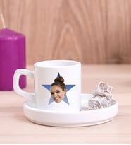 Kişiye Özel Mavi Yıldız Kafa Fotoğraflı Concept Türk Kahvesi Fincanı