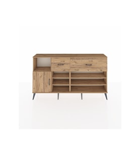 Arges Konsol 6 Raflı 2 Çekmeceli Tek Kapaklı  176x30x99 Çam-Çam