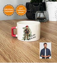Kişiye Özel Karikatürlü Asker Lüks Fincan Beyaz Askere Hediye Asker Sevgiliye Hediye (Pembe)