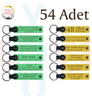 Fıstık Yeşili & Sarı, Kafe Müşterilerine Küçük Teşekkür 54’lü Set, İsim ve Mesajlı Deri Anahtarlık