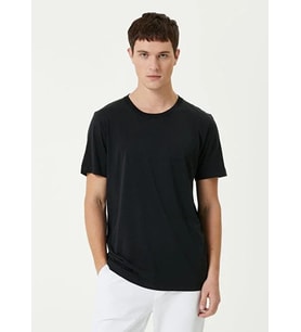 ERKEK Düz Tişört Bisiklet Yaka Regular Fit Yazlık Kısa kol T-Shirt - Siyah