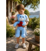 50 cm Kalpli Peluş Sevimli Ayıcık (%100 Yerli) (Mavi)