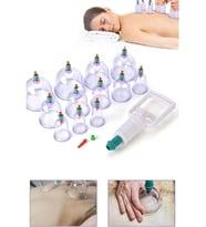 12li Hacamat Seti Kupa Çekme Vakumlu Masaj Seti Kupa Vakum Pompası 12 Parça (Şeffaf)